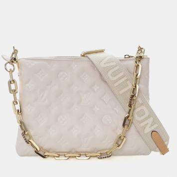 Pre Owned Louis Vuitton White Embossed Lambskin Coussin PM