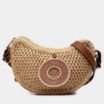 Pre Owned Louis Vuitton Beige Brown Raffia By the Pool Croissant MM