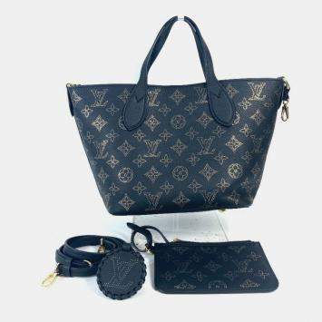 Pre Owned Louis Vuitton Monogram Mahina Blossom Pm Tote Bag Crossbody Handbag Shoulder Leather Blue