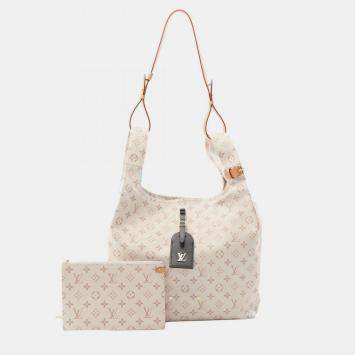 Pre Owned Louis Vuitton Atlantis Gm Tote Bag Coated Canvas Monogram White And Brown