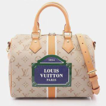 Pre Owned Louis Vuitton Speedy Bandouliere 25 Handbag Coated Canvas And Leather Monopanum Canvas Beige
