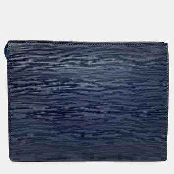 Pre Owned Louis Vuitton Blue Leather Epi Pochette Toilette 26