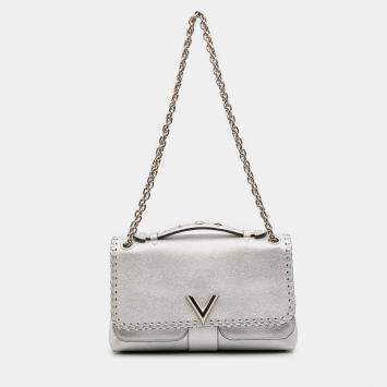 Pre Owned Louis Vuitton Silver Metallic Cuir Plume Ecume Very Chain Bag