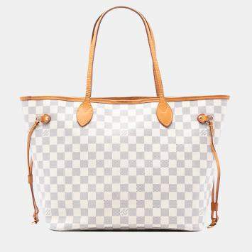 Pre Owned Louis Vuitton White Damier Azur Neverfull MM