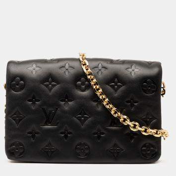 Pre Owned Louis Vuitton Black Monogram Embossed Pochette Coussin