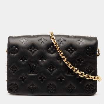 Pre Owned Louis Vuitton Black Monogram Embossed Pochette Coussin