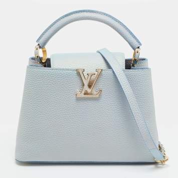 Pre Owned Louis Vuitton Capucines BB Blue Iridescent Taurillon Leather Top Handle Bag