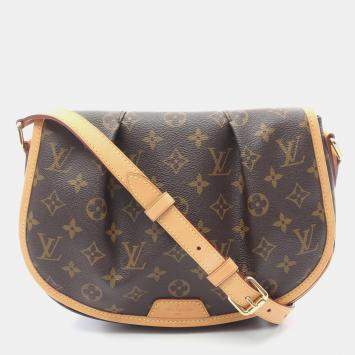 Pre Owned Louis Vuitton Menilmontant PM Brown Monogram Canvas Leather Crossbody Bag