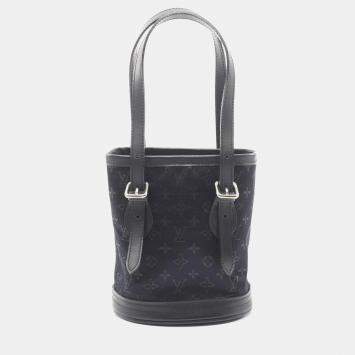 Pre Owned Louis Vuitton Bucket Black Monogram Satin Shoulder Bag