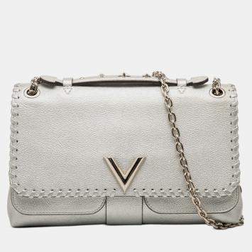 Pre Owned Louis Vuitton Silver Metallic Cuir Plume Ecume Very Chain Bag