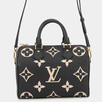 Pre Owned Louis Vuitton Speedy Bandouliere Black Bicolor Monogram Empreinte Leather Size 25