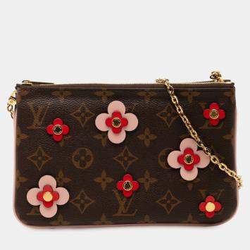 Pre Owned Louis Vuitton Brown Monogram Blooming Flowers Double Zip Pochette