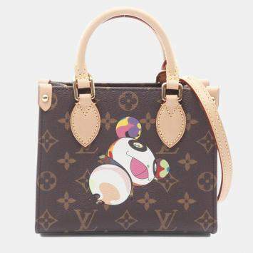Pre Owned Louis Vuitton Louis Vuitton X Takashi Murakami On The Go Bb Handbag Coated Canvas And Leather Monogram Brown