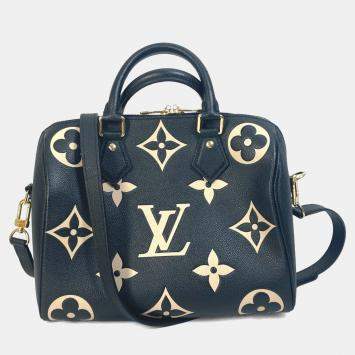 Pre Owned Louis Vuitton Monogram Empreinte Speedy Bandouliere 25 Handbag/Mini Boston Bag/Boston Bag In Leather Black