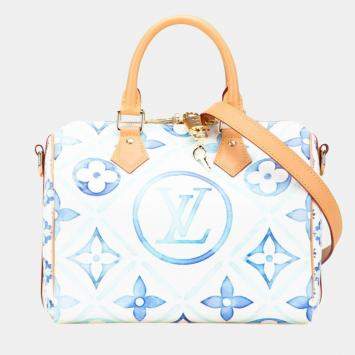 مملوكة مسبقًا حقيبة لوي فيتون مونوغرام تايل سبيدي باندوليير 25 جلد أبيض أزرق لاجون
