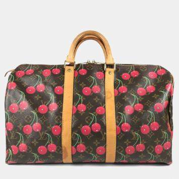 Pre Owned Louis Vuitton Monogram Cherry Keepall 45 By Takashi Murakami A Travel Bag Canvas Brown