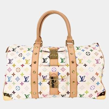 Pre Owned Louis Vuitton White Monogram Multicolor Keepall 45 Handbag