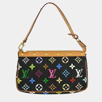 Pre Owned Louis Vuitton Pochette Accessoires Black Multicolor Monogram Multicolore Canvas Clutch Bag