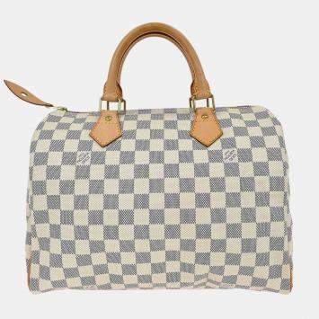 Pre Owned Louis Vuitton Speedy 30 White Damier Azur Canvas Top Handle Bag