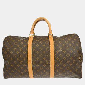 Pre Owned Louis Vuitton Keepall 50 Brown Monogram Canvas Duffle Bag