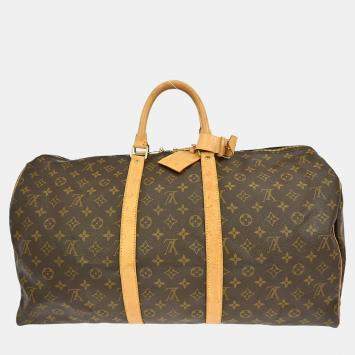 Pre Owned Louis Vuitton Keepall 55 Brown Monogram Canvas Duffel Bag