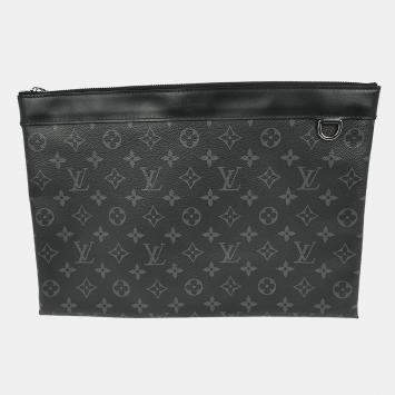 Pre Owned Louis Vuitton Pochette Discovery Black Grey Monogram Canvas Clutch Bag