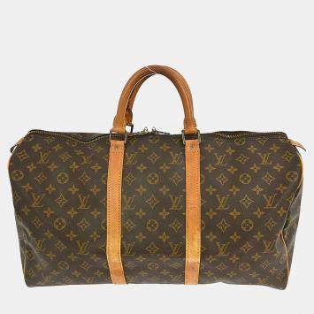 Pre Owned Louis Vuitton Keepall 50 Brown Monogram Canvas Duffel Bag