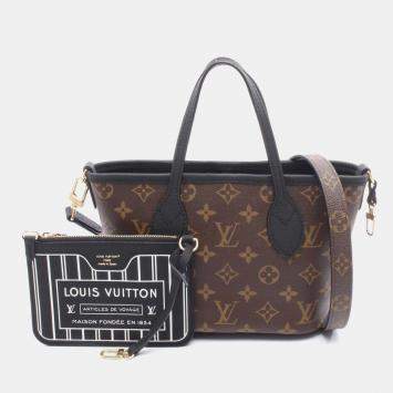 Pre Owned Louis Vuitton Neverfull Inside Out Monogram BB Brown Black Coated Canvas Leather Tote Bag