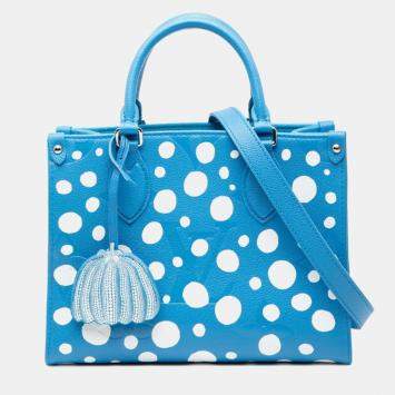 Pre Owned Louis Vuitton X Yk Monogram Empreinte On The Go Pm Handbag Blue And White Leather