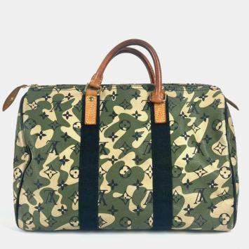 Pre Owned Louis Vuitton Monogram Fleurage Speedy 35 Mini Boston Bag Camouflage Canvas Handbag Green