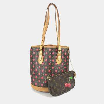 Pre Owned Louis Vuitton Monogram Cherry Bucket Pm Canvas Red