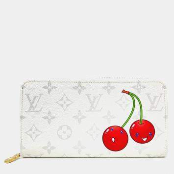 Pre Owned Louis Vuitton Monogram Lv X Tm Zippy Wallet Cherry Long Canvas White