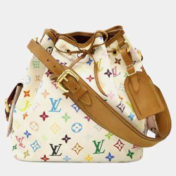 Pre Owned Louis Vuitton Monogram Multicolore Petit Noe Shoulder Bag In Blanc White