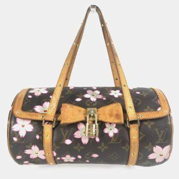 Pre Owned Louis Vuitton Monogram Cherry Blossom Papillon Tote Bag Canvas Brown