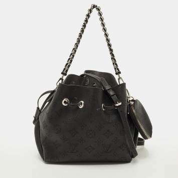 Pre Owned Louis Vuitton Bella Black Monogram Mahina Leather Bucket Bag