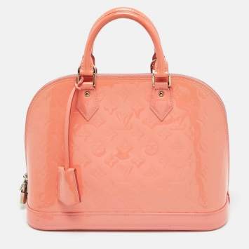 Pre Owned Louis Vuitton Alma PM Rose Litchi Monogram Vernis Bag