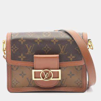 Pre Owned Louis Vuitton Dauphine Mini Monogram Reverse Shoulder Bag  Coated Canvas And Leather  Brown Beige