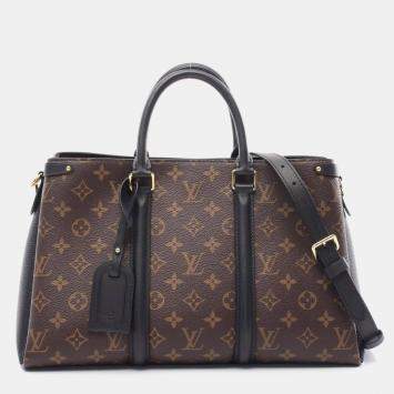 Pre Owned Louis Vuitton Soufflot Nv Mm Handbag Coated Canvas Leather Monogram Brown Black
