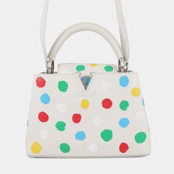 Pre Owned Louis Vuitton Capucines Lvxyk White/Multicolor Taurillon Leather Painted Dot Size Bb