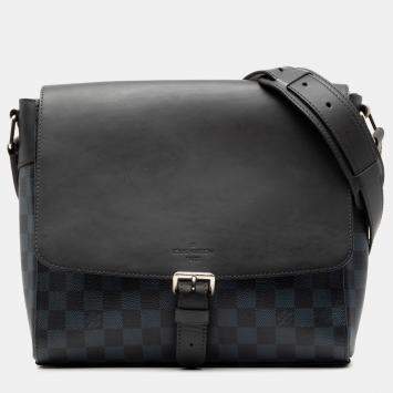Pre Owned Louis Vuitton Black Blue Damier Cobalt Newport Messenger PM