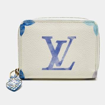 Pre Owned Louis Vuitton Zippy Blue Monogram Giant By The Pool Canvas Coin Purse
