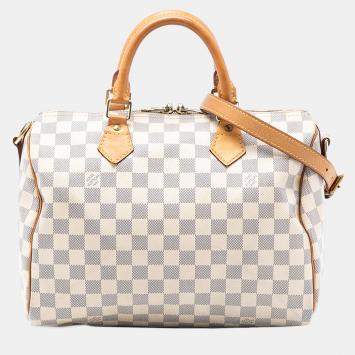 Pre Owned Louis Vuitton White Damier Azur Speedy Bandouliere 30