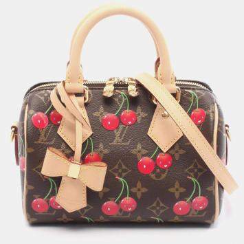 Pre Owned Louis Vuitton X Takashi Murakami Speedy Bandouliere 20 Handbag Pvc-Coated Canvas And Leather Monogram Cherry Brown