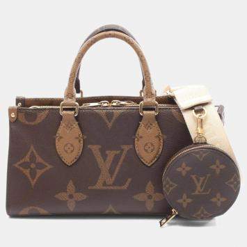 Pre Owned Louis Vuitton On The Go New Monogram Giant Reverse Handbag Coated Canvas Brown