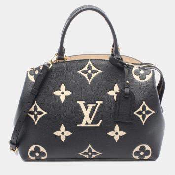 Pre Owned Louis Vuitton Grand Palais Mm Two-Tone Monogram Empreinte Leather Handbag Black And Beige