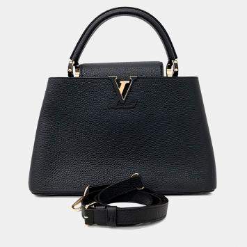 Pre Owned Louis Vuitton Black Leather Capucines PM