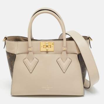Pre Owned Louis Vuitton On My Side PM Greige Monogram Canvas and Leather Bag