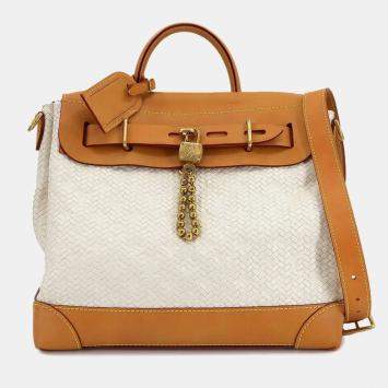 Pre Owned Louis Vuitton Steamer 30 2-Way Hand/Shoulder Bag In Off-White Leather