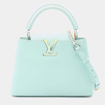 Pre Owned Louis Vuitton Capucines Bb Handbag Leather Taurillon Blue Topaz