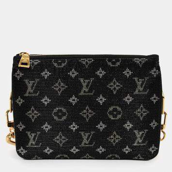 مملوكة مسبقًا Louis Vuitton Black Satin Beaded Embroidered Monogram Coussin BB